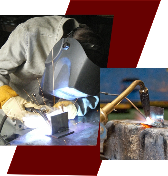 A man welding metal with an electric arc.